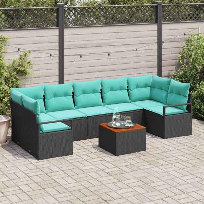 Set de canapele pentru grădină cu pernă 8 pcs Negru poliratan GartenMobel Dekor