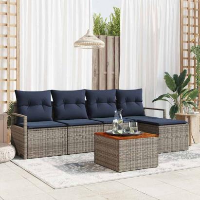 Set de canapele pentru grădină cu pernă 6 pcs Gri poliratan GartenMobel Dekor