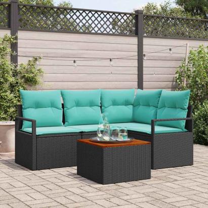 Set de canapele pentru grădină cu pernă 5 pcs Negru poliratan GartenMobel Dekor