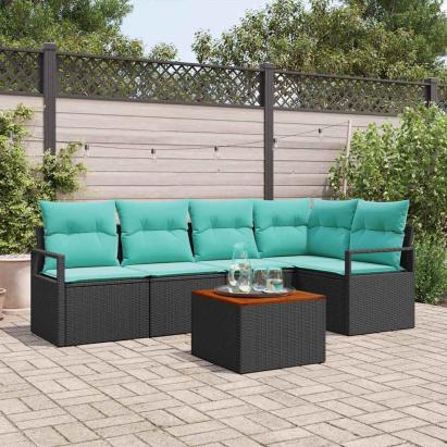 Set de canapele pentru grădină cu pernă 6 pcs Negru poliratan GartenMobel Dekor