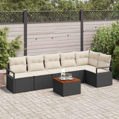 Set de canapele pentru grădină cu pernă 7 pcs Negru poliratan GartenMobel Dekor