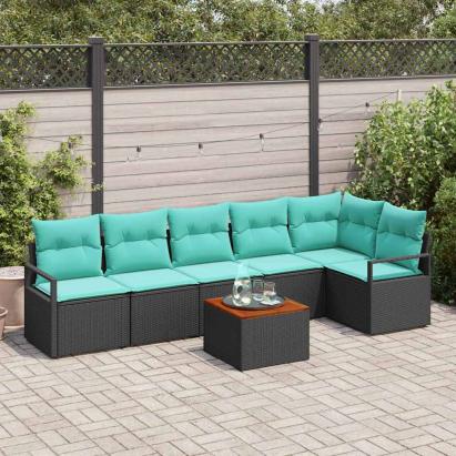 Set de canapele pentru grădină cu pernă 7 pcs Negru poliratan GartenMobel Dekor