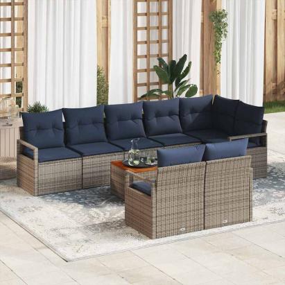 Set de canapele pentru grădină cu pernă 9 pcs Gri poliratan GartenMobel Dekor