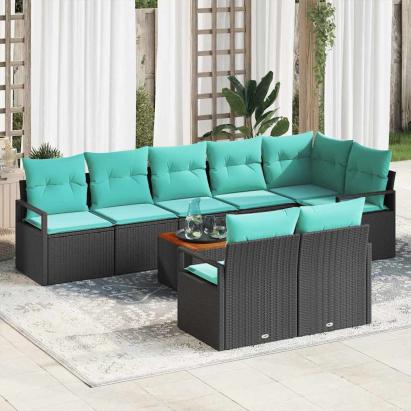 Set de canapele pentru grădină cu pernă 9 pcs Negru poliratan GartenMobel Dekor