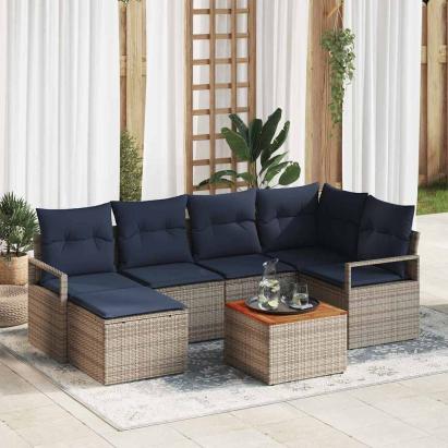 Set de canapele pentru grădină cu pernă 7 pcs Gri poliratan GartenMobel Dekor