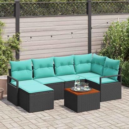 Set de canapele pentru grădină cu pernă 7 pcs Negru poliratan GartenMobel Dekor