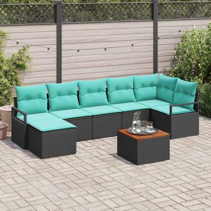 Set de canapele pentru grădină cu pernă 8 pcs Negru poliratan GartenMobel Dekor