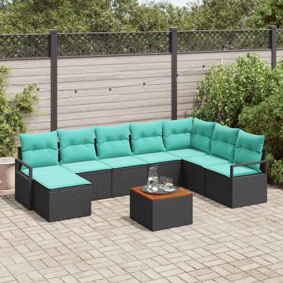 Set de canapele pentru grădină cu pernă 9 pcs Negru poliratan GartenMobel Dekor