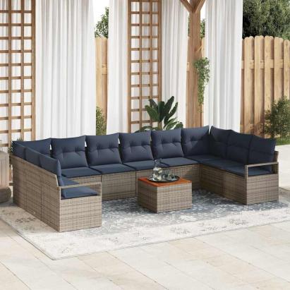 Set de canapele pentru grădină cu pernă 11 pcs Gri poliratan GartenMobel Dekor