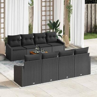 Set de canapele pentru grădină cu pernă 9 pcs Negru poliratan GartenMobel Dekor
