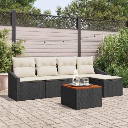 Set de canapele pentru grădină cu pernă 6 pcs Negru poliratan GartenMobel Dekor