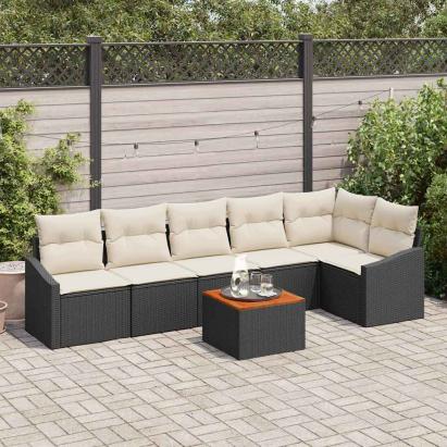 Set de canapele pentru grădină cu pernă 7 pcs Negru poliratan GartenMobel Dekor