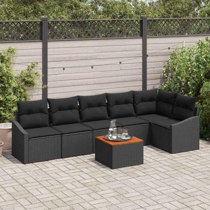 Set de canapele pentru grădină cu pernă 7 pcs Negru poliratan GartenMobel Dekor