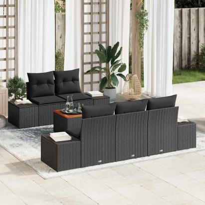 Set de canapele pentru grădină cu pernă 6 pcs Negru poliratan GartenMobel Dekor