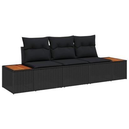 Set de canapele pentru grădină cu pernă 3 pcs Negru poliratan GartenMobel Dekor