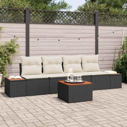 Set de canapele pentru grădină cu pernă 5 pcs Negru Rattan poli GartenMobel Dekor