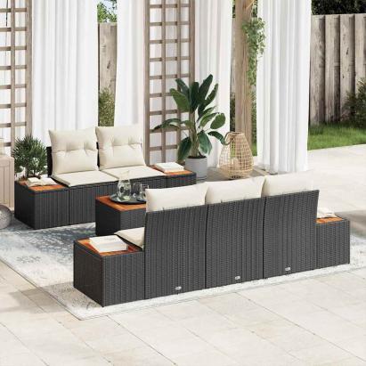 Set de canapele pentru grădină cu pernă 6 pcs Negru Rattan poli GartenMobel Dekor
