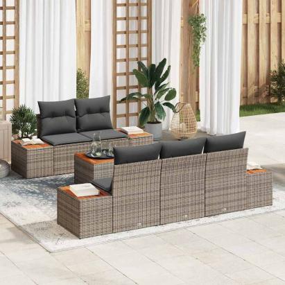 Set de canapele pentru grădină cu pernă 6 pcs Gri Rattan poli GartenMobel Dekor