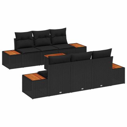Set de canapele pentru grădină cu pernă 7 pcs Negru Rattan poli GartenMobel Dekor