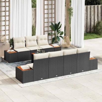Set de canapele pentru grădină cu pernă 8 pcs Negru Rattan poli GartenMobel Dekor