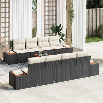 Set de canapele pentru grădină cu pernă 9 pcs Negru Rattan poli GartenMobel Dekor