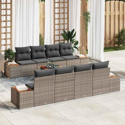 Set de canapele pentru grădină cu pernă 9 pcs Gri Rattan poli GartenMobel Dekor