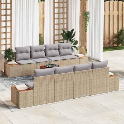 Set de canapele pentru grădină cu pernă 9 pcs Bej Rattan poli GartenMobel Dekor