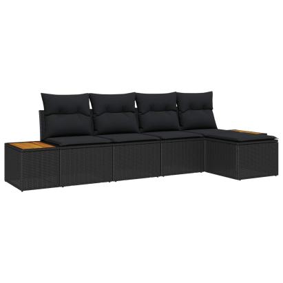 Set de canapele pentru grădină cu pernă 5 pcs Negru Rattan poli GartenMobel Dekor