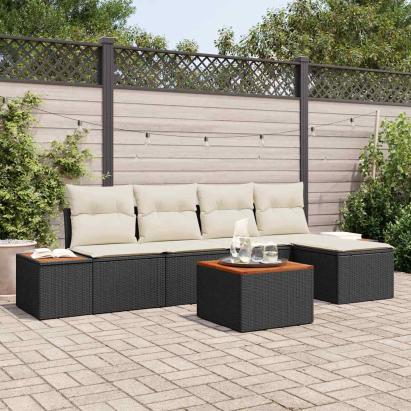 Set de canapele pentru grădină cu pernă 6 pcs Negru Rattan poli GartenMobel Dekor