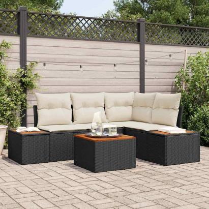 Set de canapele pentru grădină cu pernă 5 pcs Negru Rattan poli GartenMobel Dekor