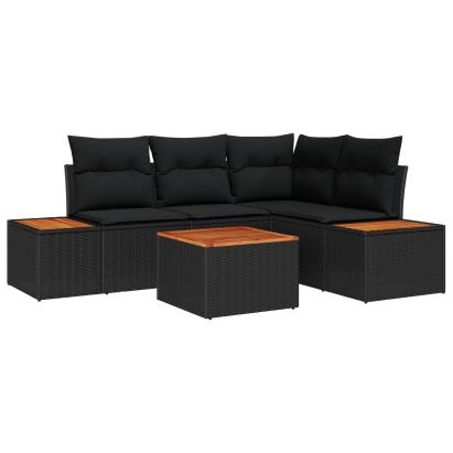 Set de canapele pentru grădină cu pernă 5 pcs Negru Rattan poli GartenMobel Dekor