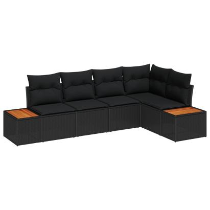 Set de canapele pentru grădină cu pernă 5 pcs Negru Rattan poli GartenMobel Dekor