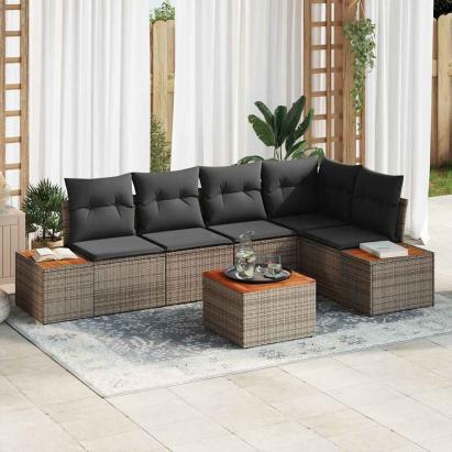 Set de canapele pentru grădină cu pernă 6 pcs Gri Rattan poli GartenMobel Dekor