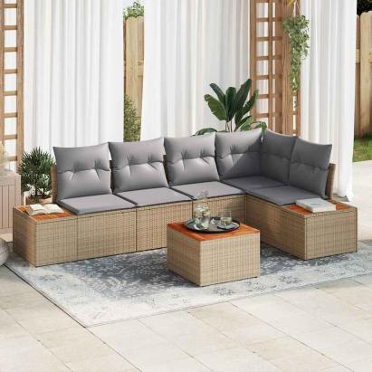 Set de canapele pentru grădină cu pernă 6 pcs Bej Rattan poli GartenMobel Dekor