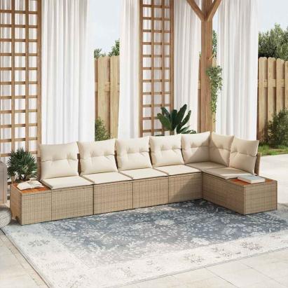 Set de canapele pentru grădină cu pernă 6 pcs Bej Rattan poli GartenMobel Dekor