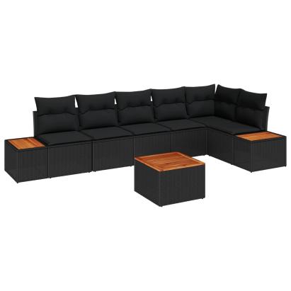 Set de canapele pentru grădină cu pernă 7 pcs Negru Rattan poli GartenMobel Dekor