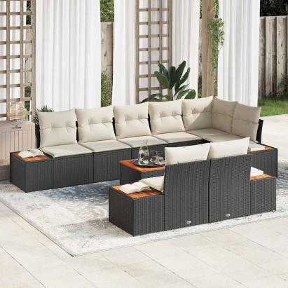 Set de canapele pentru grădină cu pernă 9 pcs Negru Rattan poli GartenMobel Dekor