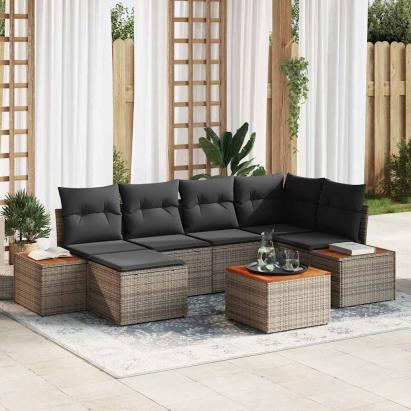Set de canapele pentru grădină cu pernă 7 pcs Gri poliratan GartenMobel Dekor