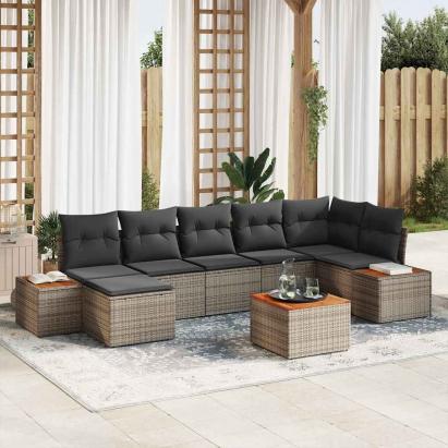 Set de canapele pentru grădină cu pernă 8 pcs Gri Rattan poli GartenMobel Dekor