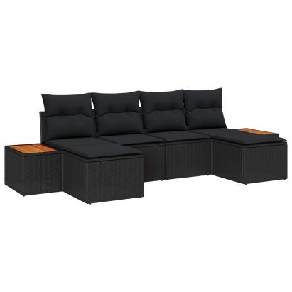 Set de canapele pentru grădină cu pernă 6 pcs Negru poliratan GartenMobel Dekor