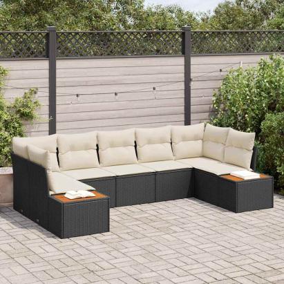 Set de canapele pentru grădină cu pernă 7 pcs Negru poliratan GartenMobel Dekor