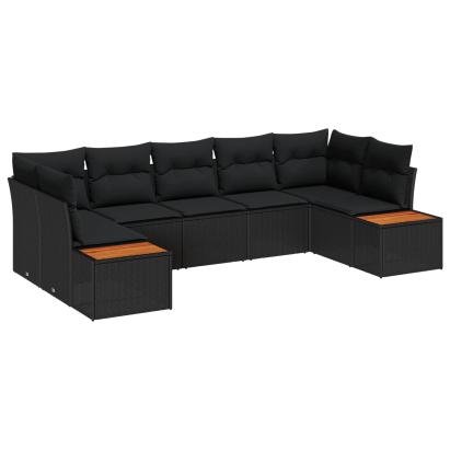 Set de canapele pentru grădină cu pernă 7 pcs Negru poliratan GartenMobel Dekor