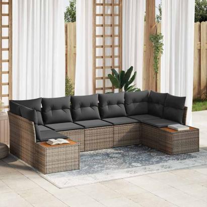 Set de canapele pentru grădină cu pernă 7 pcs Gri poliratan GartenMobel Dekor