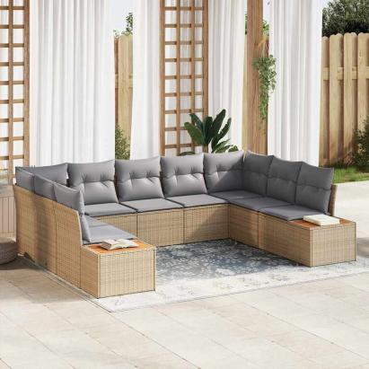 Set de canapele pentru grădină cu pernă 9 pcs Bej Rattan poli GartenMobel Dekor