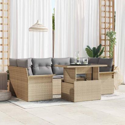 Set de canapele pentru grădină cu pernă 7 pcs Bej Rattan poli GartenMobel Dekor