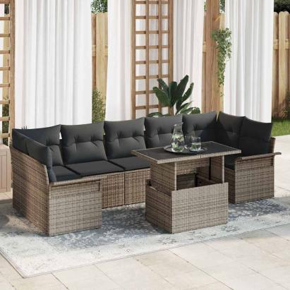 Set de canapele pentru grădină cu pernă 8 pcs Gri poliratan GartenMobel Dekor