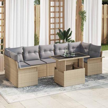 Set de canapele pentru grădină cu pernă 8 pcs Bej Rattan poli GartenMobel Dekor