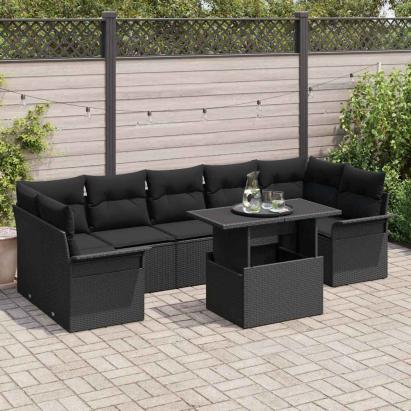 Set de canapele pentru grădină cu pernă 8 pcs Negru poliratan GartenMobel Dekor