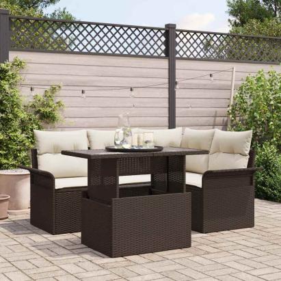 Set de canapele pentru grădină cu pernă 5 pcs Maro Rattan poli GartenMobel Dekor