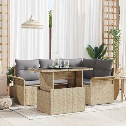 Set de canapele pentru grădină cu pernă 5 pcs Bej Rattan poli GartenMobel Dekor